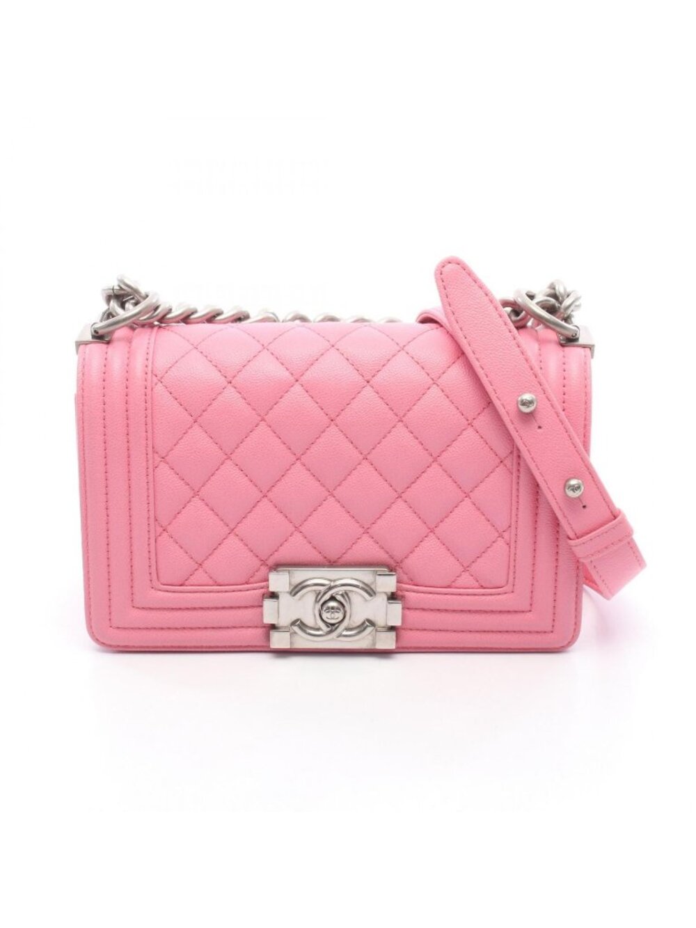 Chanel Shoulder Bag Boy Small Pink Caviar Leather Chain